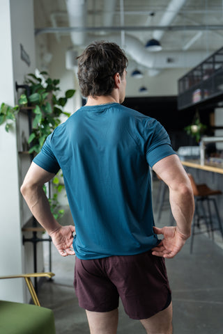 Alyth Active Alive Strong Tee in Stealth Blue - Women's Workout T-Shirt Back View