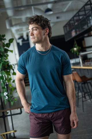 Alyth Active Alive Strong Tee in Stealth Blue - Women's Workout T-Shirt Front View