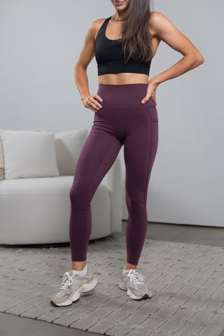 Alyth Active Brushed Persistence Legging in Plum - Women's Yoga Leggings Side View