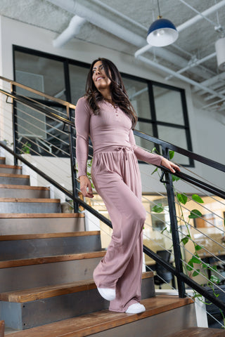 Alyth Active Calm Feather-Soft Long Sleeve in Miststone - Women's Lounge Long Sleeve Top Front View