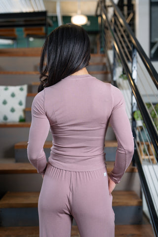 Alyth Active Calm Feather-Soft Long Sleeve in Sienna Blush - Women's Lounge Long Sleeve Top Back View