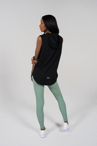 Alyth Active Determined Hooded Sleeveless in Black - Women's Workout Hoodie Back View