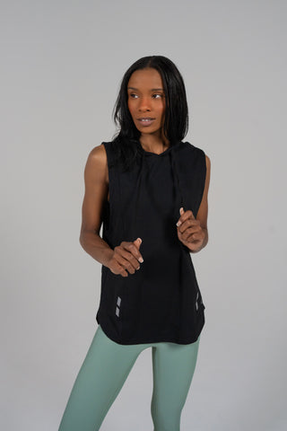 Alyth Active Determined Hooded Sleeveless in Black - Women's Workout Hoodie Front View