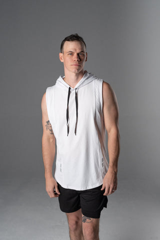 Alyth Active Determined Hooded Sleeveless in Dark Grey - Women's Workout Hoodie Detail View