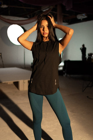 Alyth Active Determined Hooded Sleeveless in Ice Blue - Women's Workout Hoodie Side View