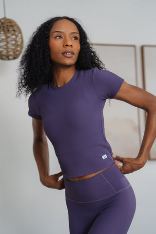 Alyth Active Dynamic Devoted Tee in Ironwine - Women's Workout T-Shirt Side View