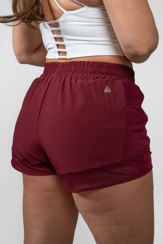 Alyth Active Empowered V2 Short in Maroon - Women's Workout Shorts Back View