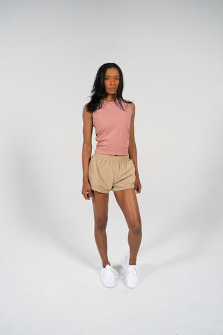 Alyth Active Empowered V2 Short in Sand - Women's Workout Shorts Back View