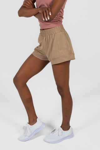 Alyth Active Empowered V2 Short in Sand - Women's Workout Shorts Front View