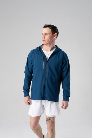 Alyth Active Fierce Hooded Jacket in Cobalt Blue - Women's Running Hoodie Back View