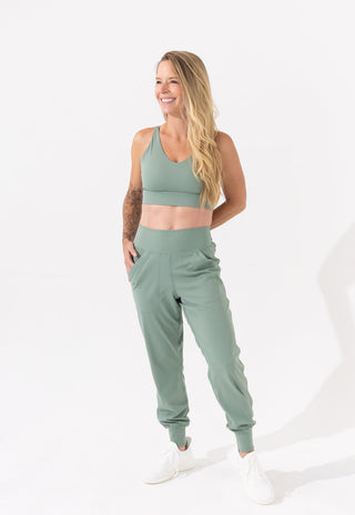 Alyth Active Gravity Adventurous Sports Bra in Slate Green - Women's Athletic Sports Bra Detail View