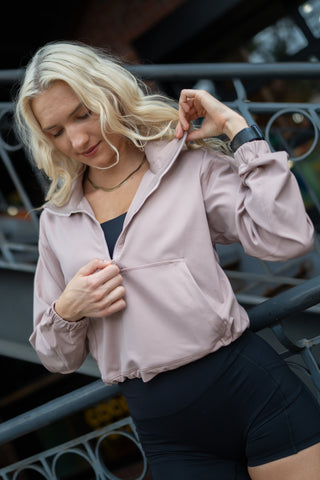 Alyth Active Gravity Breaking Free Pullover in Taupe Pink - Women's Running Clothing Back View