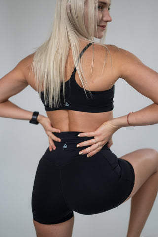 Alyth Active Gravity Catalyst Sports Bra in Black - Women's Athletic Sports Bra Front View