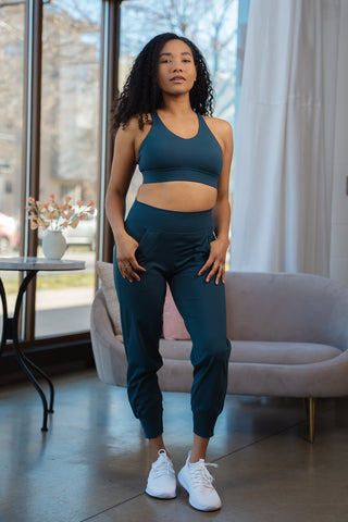 Alyth Active Gravity Resilient Jogger in Ocean Depth - Women's Yoga Joggers Side View