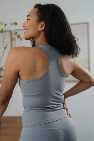 Alyth Active Gravity Strength Built-In Tank in Dusty Aubergine - Women's Workout Tank Top Detail View