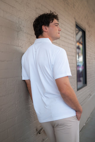 Alyth Active Momentum Polo in White - Women's Workout Clothing Back View