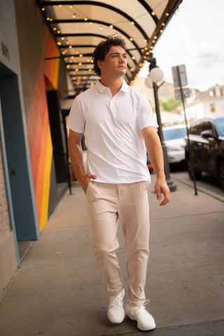 Alyth Active Momentum Polo in White - Women's Workout Clothing Front View