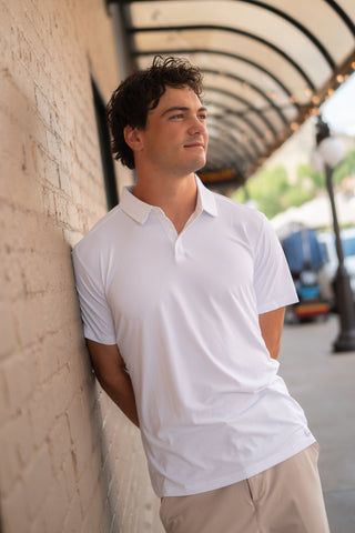 Alyth Active Momentum Polo in White - Women's Workout Clothing Side View