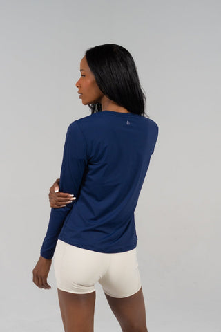 Alyth Active Serene Authentic Warmth Long Sleeve in Navy - Women's Yoga Long Sleeve Top Back View
