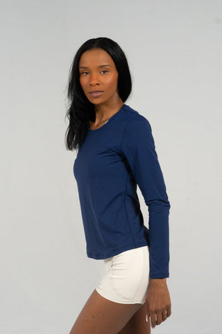 Alyth Active Serene Authentic Warmth Long Sleeve in Navy - Women's Yoga Long Sleeve Top Front View
