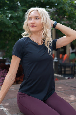 Alyth Active Serene Soft Authentic V1 Tee in Muted Amethyst - Women's Workout T-Shirt Side View