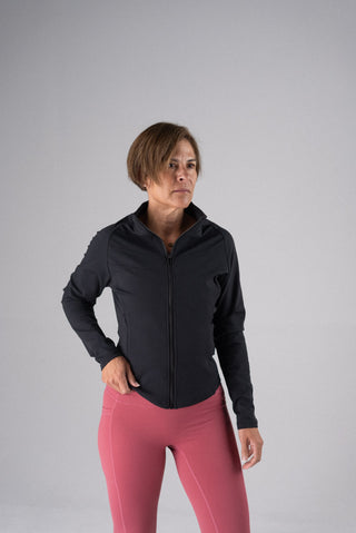 Alyth Active Serene Soft Motivate Jacket in Black - Women's Running Jacket Front View