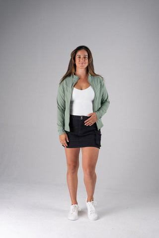 Alyth Active Serene Soft Motivate Jacket in Deep Slate Green - Women's Running Jacket Detail View