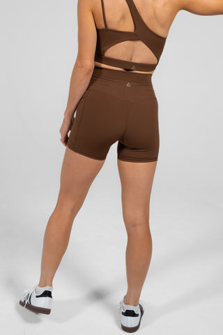 Alyth Active Serene Transform Short in Mocha - Women's Athletic Shorts Back View