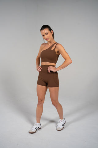 Alyth Active Serene Transform Short in Mocha - Women's Athletic Shorts Side View