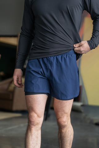 Alyth Active Worthy Liner Shorts in Midnight Blue - Women's Workout Shorts Side View