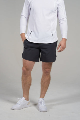Alyth Active Worthy Linerless Shorts in Fossil Grey - Women's Workout Shorts Back View