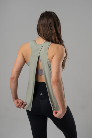 Alyth Active Serene Soft Fiercefully Tank in Sage - Women's Yoga Tank Top Back View